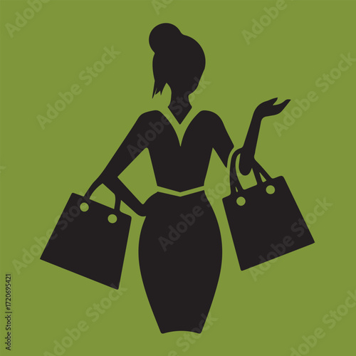 Vector illustration of a stylish woman with shopping bags enjoying a fashion sale.