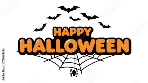 Halloween Illustration: Spooky illustration design of Happy Halloween, it evokes a feeling of the scary with bats flying and spider on its cobweb. 
