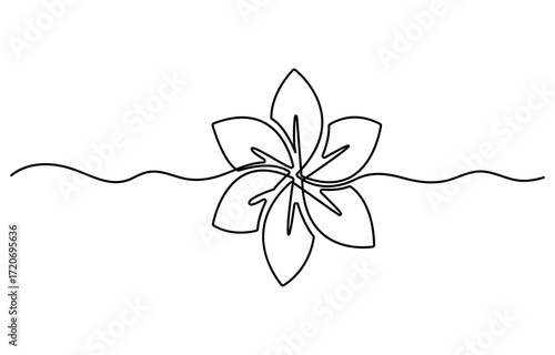 Flowers Continuous One Line Vector Drawing. Flower Black Sketch Isolated on White Background. Blooming Design. Abstract Linear Flower Silhouette for Minimalist Drawing.
