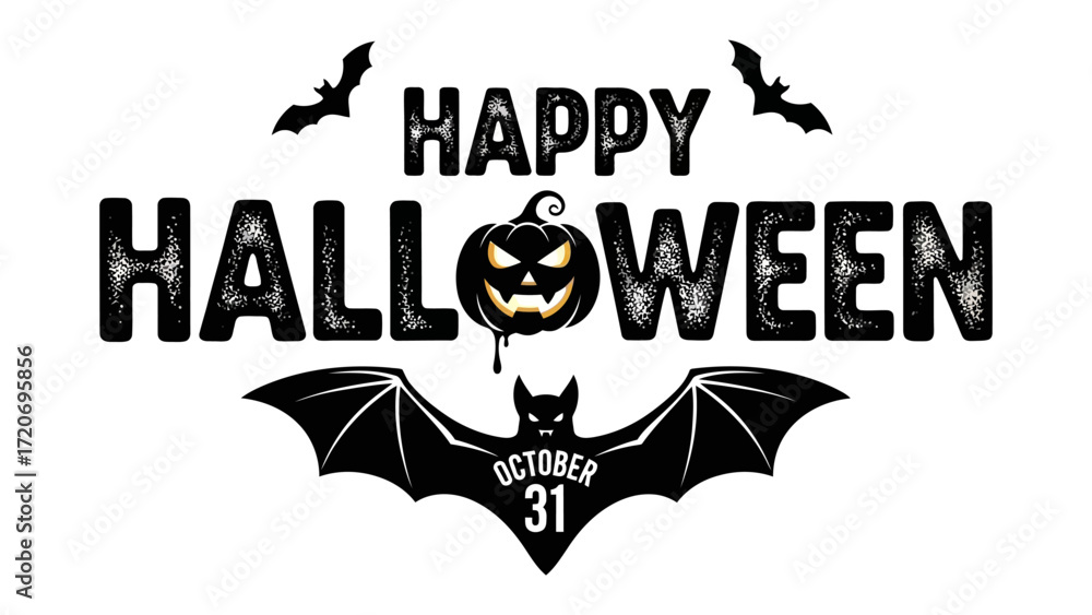 Obraz premium Spooky Halloween Invitation: A creative Halloween-themed illustration with bats and jack-o'-lantern creates a spooky atmosphere to invite people to celebrate the party.