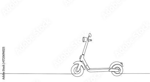 Electric scooter in minimalist line art style on white background  