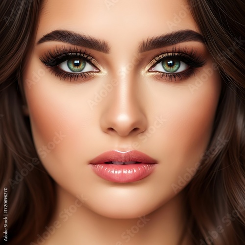 Wallpaper Mural A close-up portrait of a woman with flawlessly applied makeup, showcasing beautiful eyes, contoured cheeks, and luscious lips. Torontodigital.ca