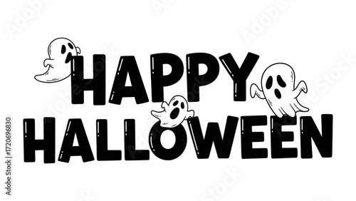 Spooky Greetings: A festive Halloween image, with bold text and whimsical ghost illustrations, conjuring the playful spirit of the holiday season.
