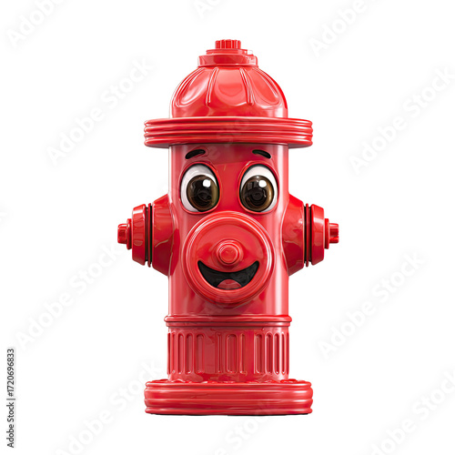 A cartoon fire hydrant with a happy face.  It's red and has large, round eyes and a wide smile