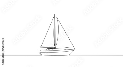 Minimalist line drawing of a sailboat on the water  