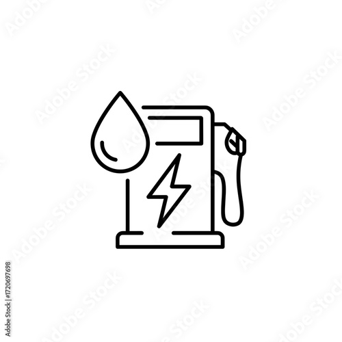 Fuel pump with water droplet and lightning symbol in outline design  
