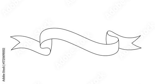 Decorative ribbon in outline style on white background  