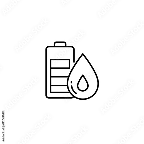 Battery icon with water droplet symbolizing energy and fluidity  
