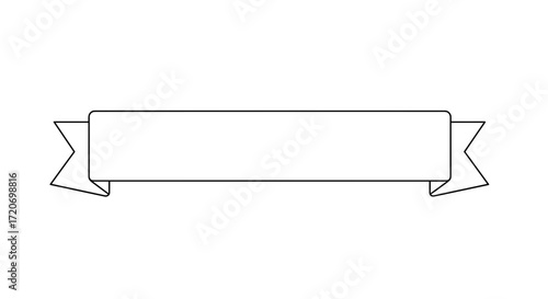 Blank banner ribbon in simple line art style for design projects  