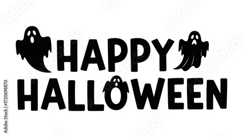 Spooky Season Greeting: A festive and playful image with the words HAPPY HALLOWEEN surrounded by charming, ghostly figures.