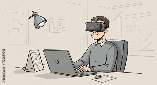 Man Experiencing Virtual Reality Work and Leisure in the Digital Age