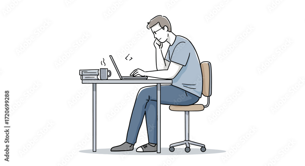 Fototapeta premium Person working at desk looking at laptop