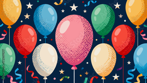 Festive atmosphere balloon decoration background picture, hand-drawn vector illustration