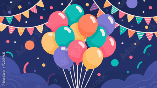 Festive atmosphere balloon decoration background picture, hand-drawn vector illustration