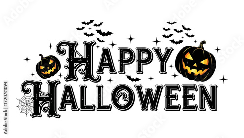 Happy Halloween Greeting: Festive design capturing the essence of the holiday, perfect for invitations and celebrations. This is a Halloween spirit to add extra flair to your festive greeting! 