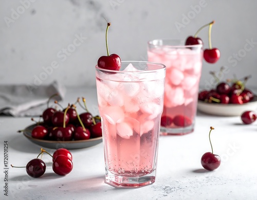 Wallpaper Mural Refreshing pink cherry drinks on a light surface Torontodigital.ca