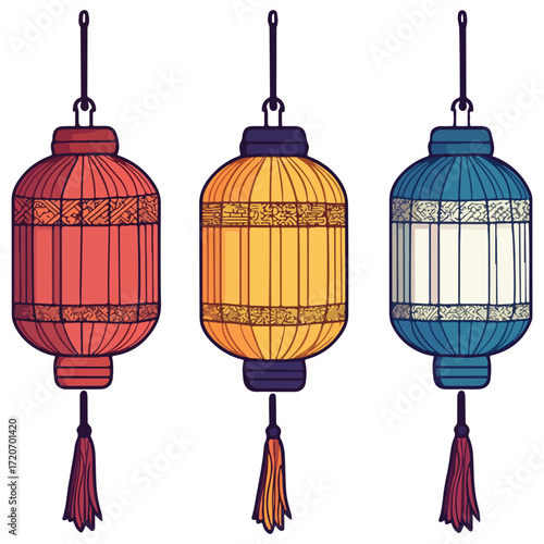 lanterns, new year, vector, transparent background, festival, asia, lamp, light, street, vintage, night, streetlamp, cage, streetlight, decoration, celebration, ornament, decor, year, hang, lantern se