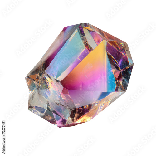 Irridescent crystal, faceted, vibrant colors