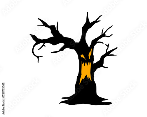 Spooky Halloween tree with a scary monster face illustration, perfect for holiday decorations and horror themes on a white background