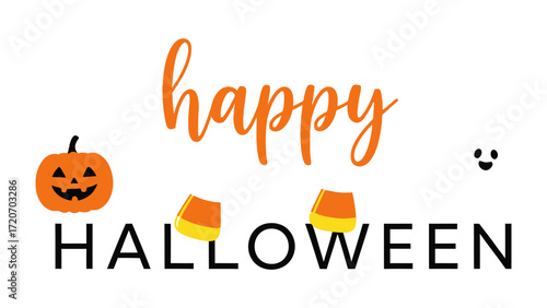 Spooky Fun Festivities: A jovial Halloween message in vivid hues, presenting a pumpkin, ghost, and candies in a digitally crafted, spirited design for the season.