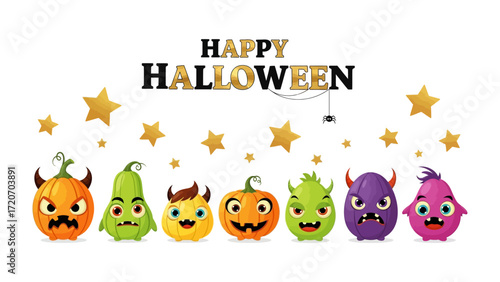 Happy Halloween Delight: A vibrant collection of adorable, cartoonish Halloween creatures and objects creating a festive atmosphere.