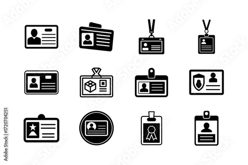 ID Card Icons – Identification, Badge, Pass, and Security Vector Set