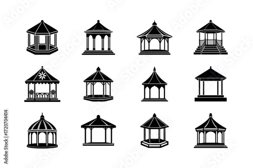 Gazebo Icons – Pavilion and Outdoor Structure Vector Set