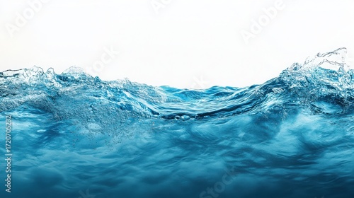 Fototapeta Naklejka Na Ścianę i Meble -  A captivating view of clear blue water with gentle waves against a pristine white background surface level