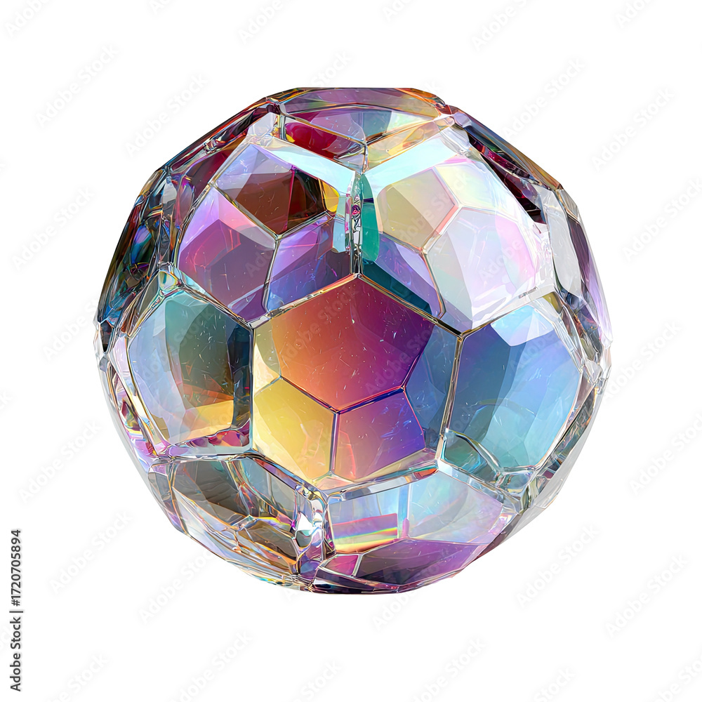 Naklejka premium Colorful,faceted, iridescent soccer ball