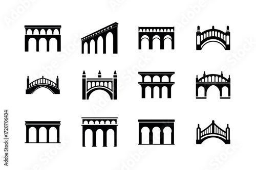 Bridge Vector Icons – Arch, Pedestrian, and Architectural Symbol Collection