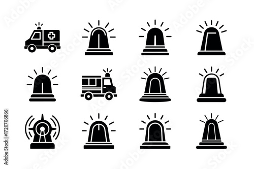 Siren Vector Icons – Emergency, Ambulance, and Alert Symbol Set