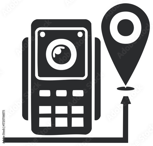 Total station surveying equipment with map location pin vector icon
