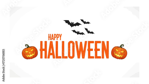 Spooky Halloween Scene: Happy Halloween greeting with classic symbols such as pumpkins and bats create a playful and festive holiday mood.