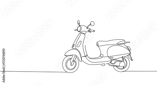 Outline of a scooter in minimalist style on white background  