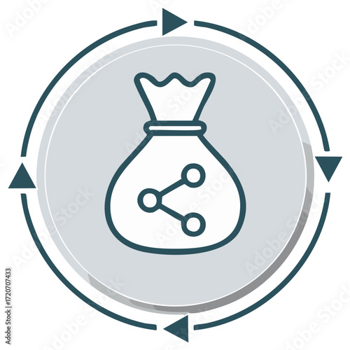 Profit Sharing and Financial Cycle Vector Icon with Money Bag and Network Symbol