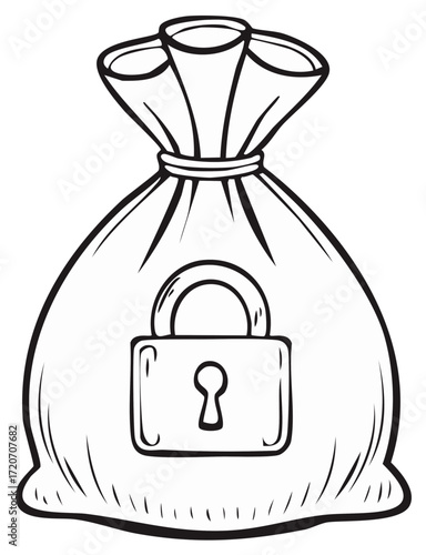 Secure money bag illustration with a padlock symbolizes wealth protection and financial security