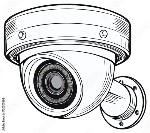 Dome Surveillance Camera Outline: Security Device Illustration, CCTV System, Security Camera