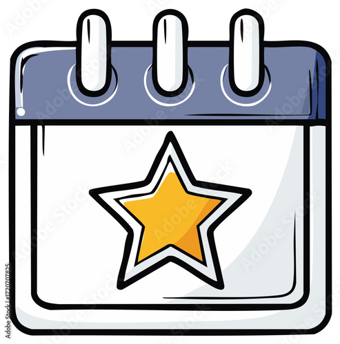 Calendar icon with golden star. Date planning and event reminder for favorite date