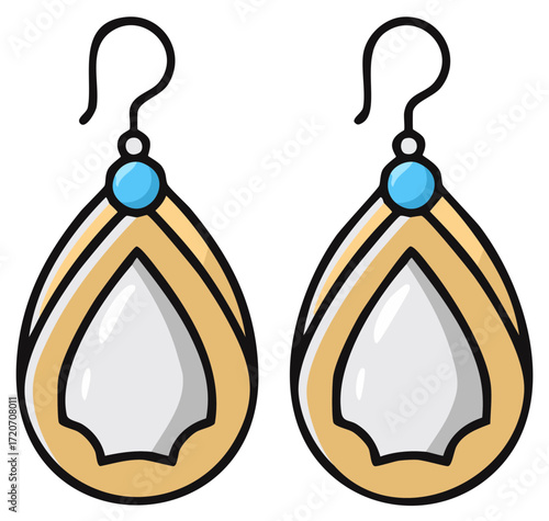 Elegant teardrop earrings with gold accents and turquoise stones jewelry accessories and fashion, vector design pendants
