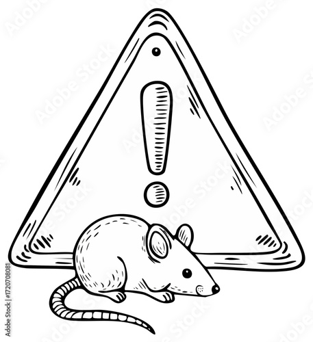 Rodent Warning Sign Featuring a Mouse Vector Illustration Hand Drawn Style