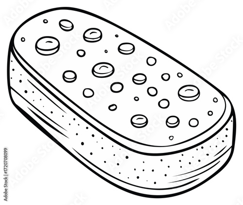 Simple Line Drawing of a Rectangular Sponge with Bubbles