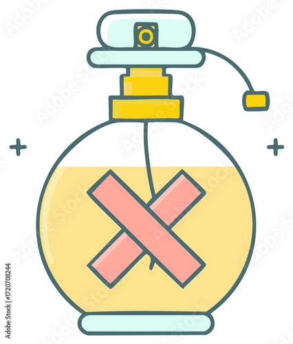 Cartoon Perfume Bottle with Cross Tapes Inside Liquid for Fragrance Allergy Concept