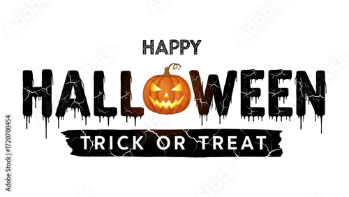 Happy Halloween Greeting: Spooky Halloween typography spells out seasonal joy, inviting festive celebration, with a grinning Jack o'Lantern centered.
