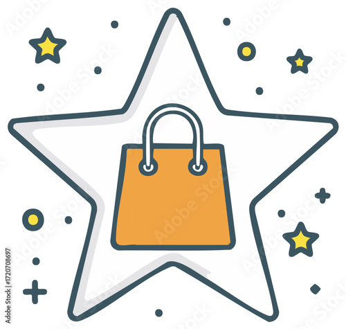 Star rating icon with a shopping bag representing a favorite purchase or best seller