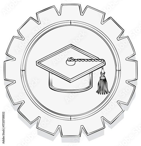Technical education and industry training vector icon with graduation cap and gear