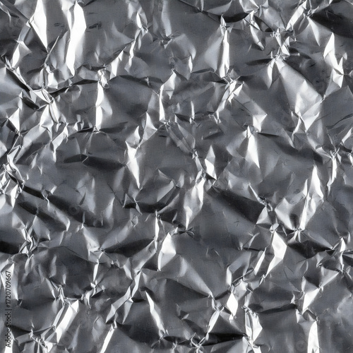 Shiny Silver Crinkled Aluminum Foil Metal Texture Abstract Crumpled Background