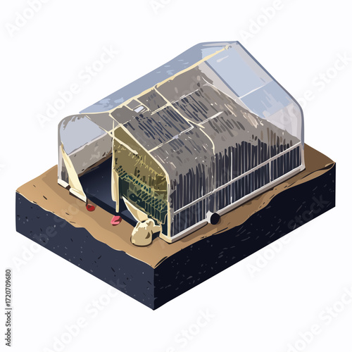 Detailed vector illustration of greenhouse with plants growing inside, modern agricultural d.svg, Firefly Detailed vector illustration of greenhouse with plants growing inside, modern agricultural