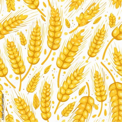 igh quality seamless vector pattern of wheat ears, agricultural background, golden and eleg