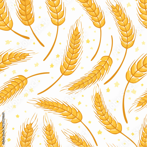igh quality seamless vector pattern of wheat ears, agricultural background, golden and eleg