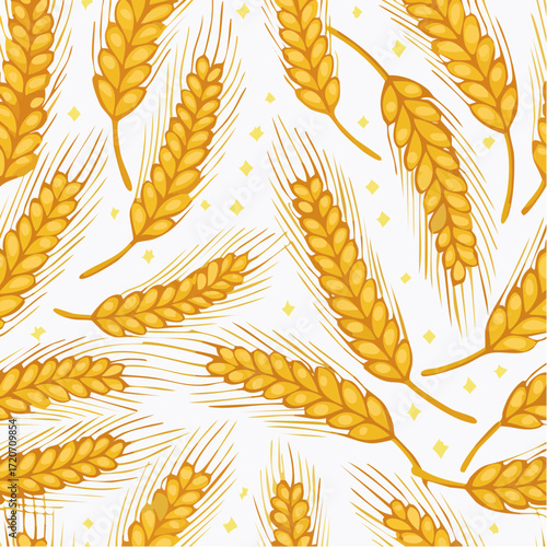 igh quality seamless vector pattern of wheat ears, agricultural background, golden and eleg